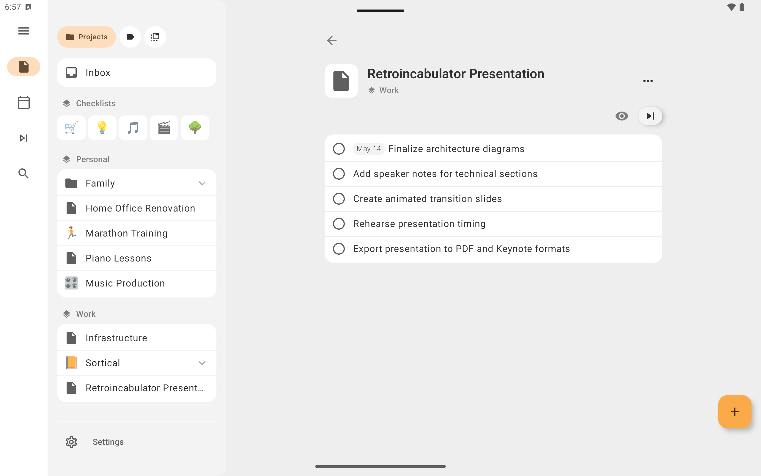 Sortical project view on a tablet